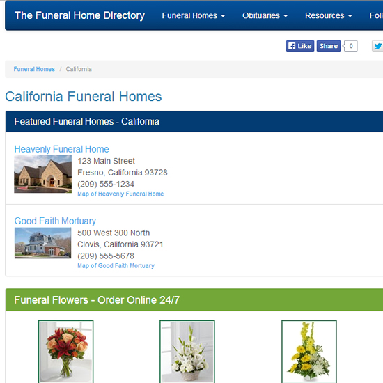 Featured Funeral Home Listing on State Page