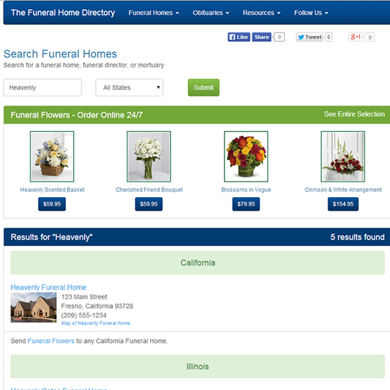 Featured Funeral Home Listing on Search Page